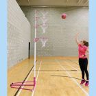 Pair of Telescopic Freestanding Pink/White Netball Posts