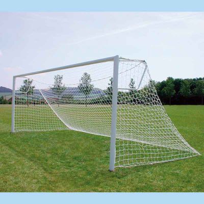 Pair of 4.88m x 2.13m 9 v 9 Elliptical Ali. Socketed Goals c/w Nets
