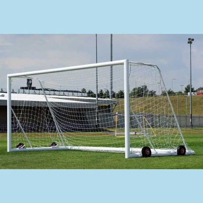 Pair of 4.88m x 2.13m 9 v 9 Aluminium Freestanding Wheelaway Goals c/w Nets