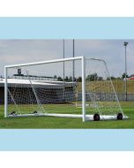 Pair of 4.88m x 2.13m 9 v 9 Aluminium Freestanding Wheelaway Goals c/w Nets